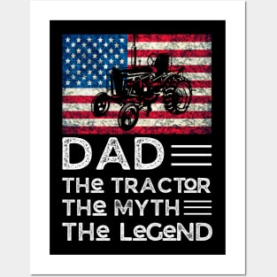 Dad The Tractor The Myth The legend, Tractor Farmer Dad Vintage American Flag Posters and Art